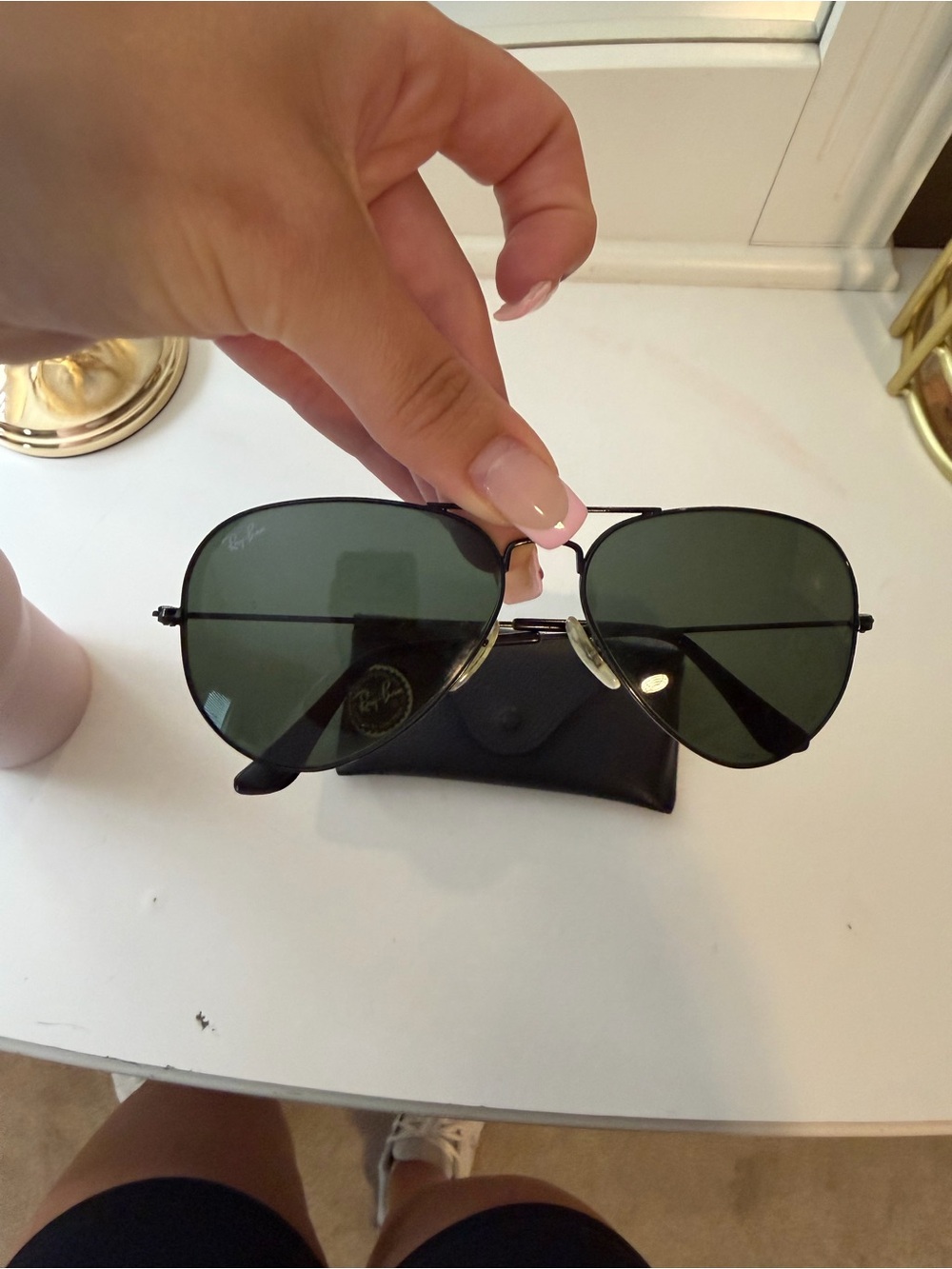 Ray-Ban Women's Black Aviator Sunglasses with Dark Green Lenses